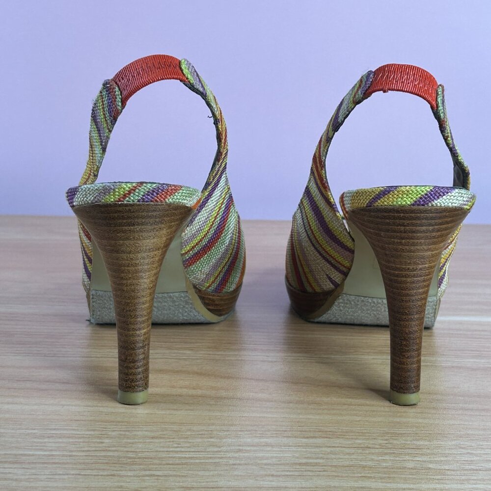 MODA Womens High Heels Slingbacks Shoes 9M Multicolor Zebra Stripe Gum - Picture 10 of 16